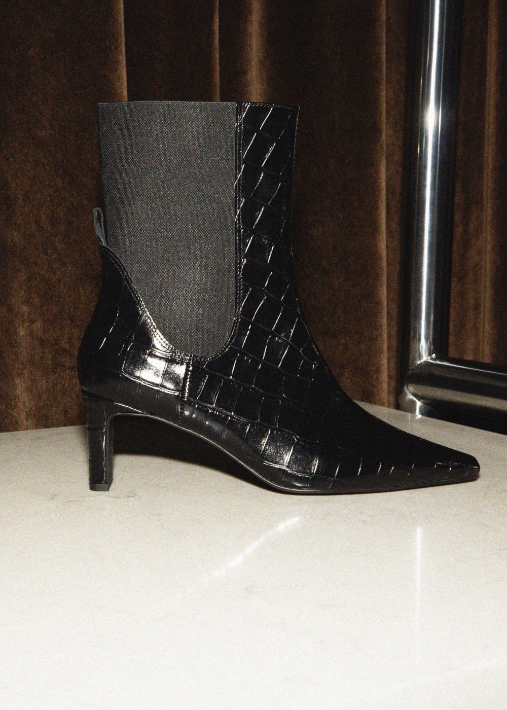 Black Darla Croc Heeled Boot