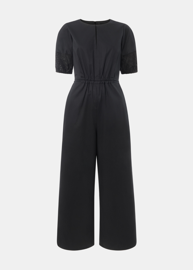 Black Broderie Poplin Jumpsuit