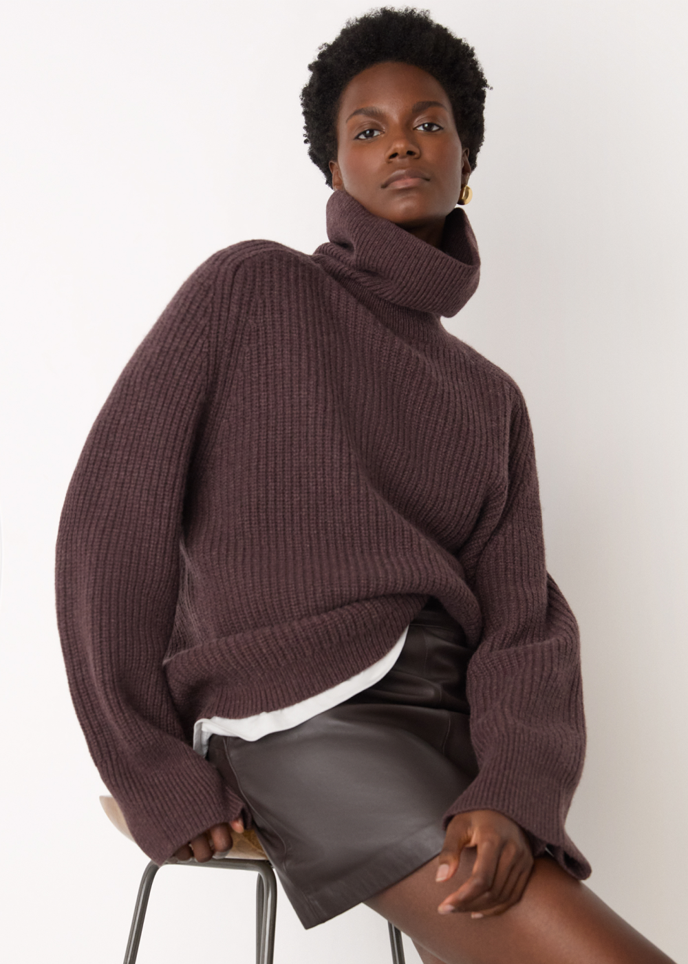 Brown Heavy Gauge Roll Neck Knit