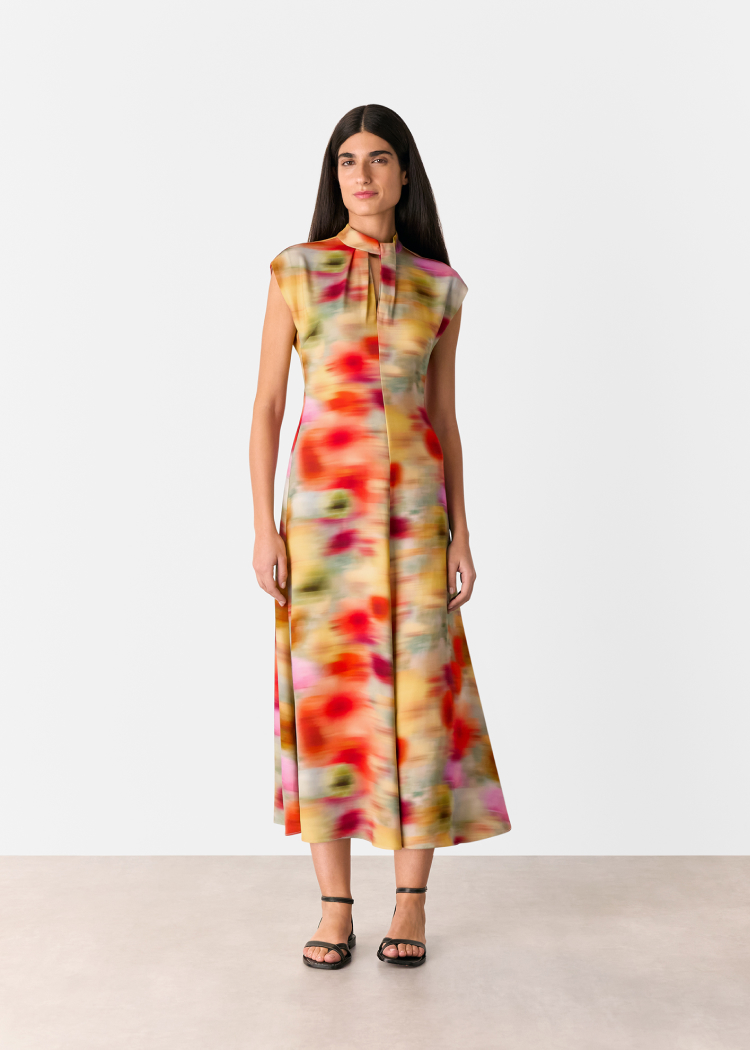 Multicolour Photographic Flower Midi Dress