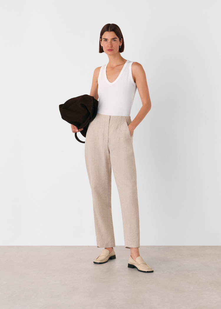 Oatmeal Linen Barrel Trouser