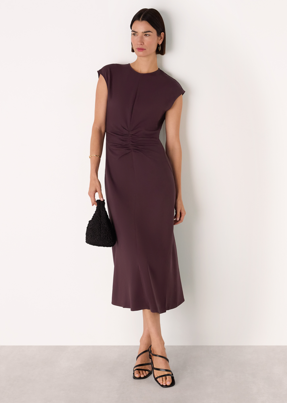 Burgundy Gathered Midi Dress