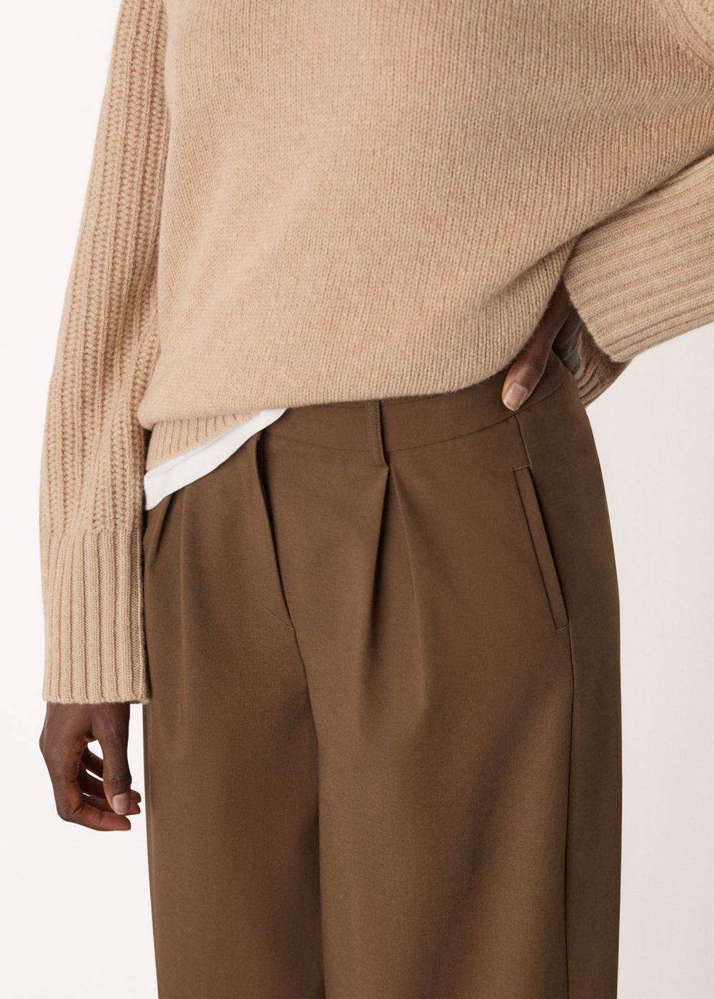 Brown Wool Blend Barrel Trouser
