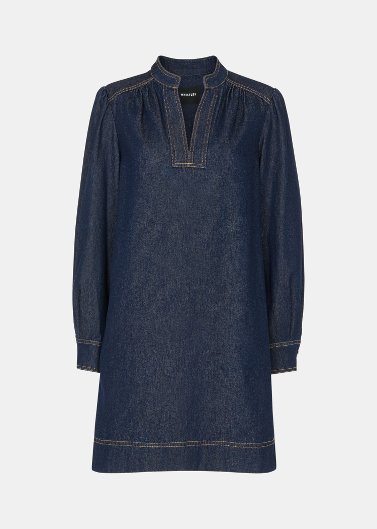 Dark Denim Long Sleeve Shift Mini Dress