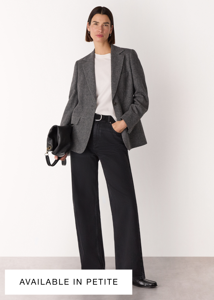 Grey Herringbone Wool Blend Blazer