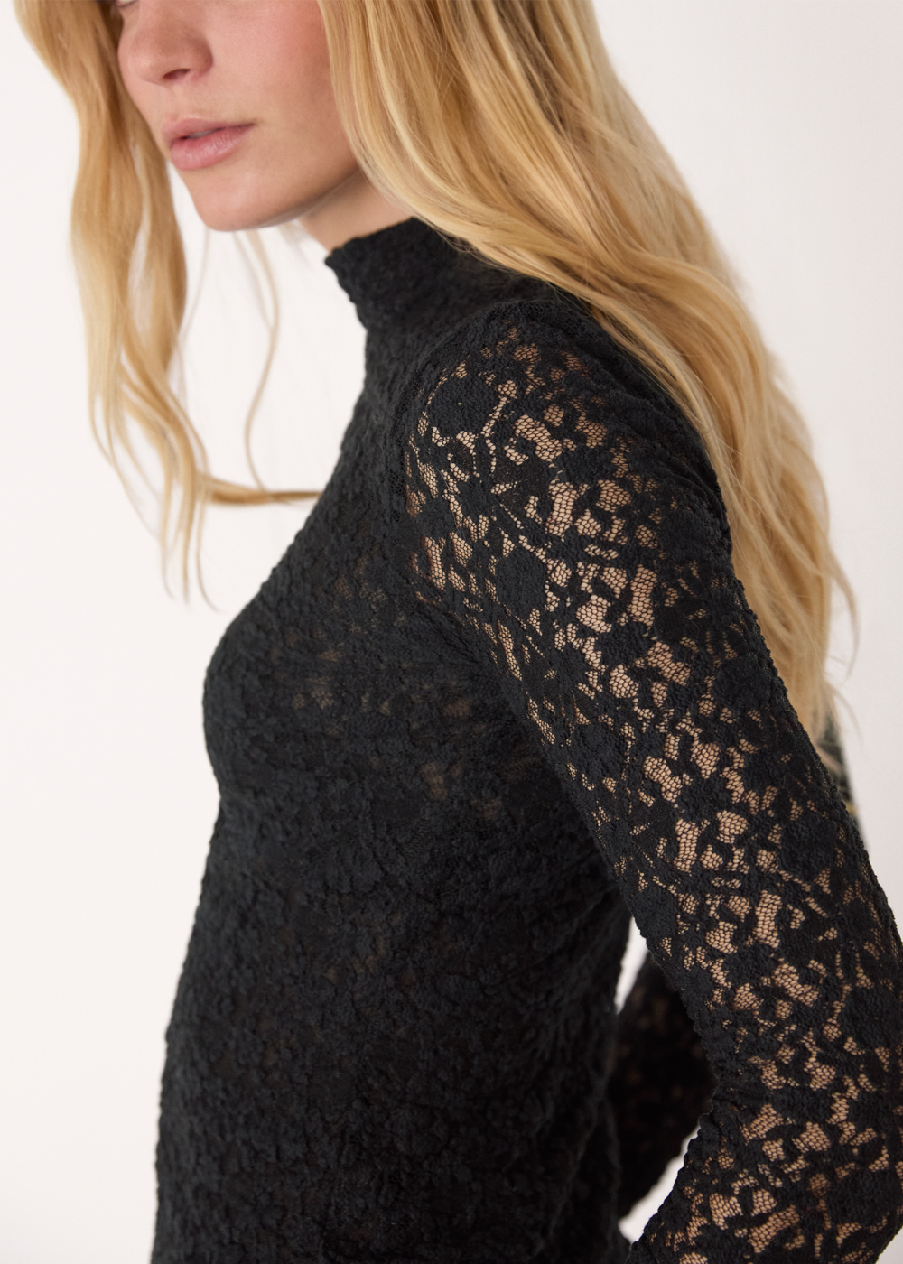 Black Lace Detail High Neck Top