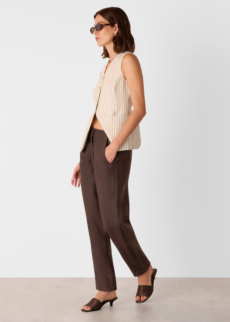 Brown Linen Barrel Trouser
