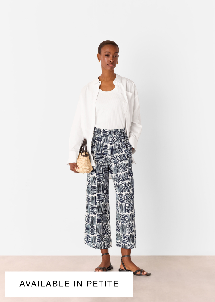 Navy Hatch Squares Cropped Trouser