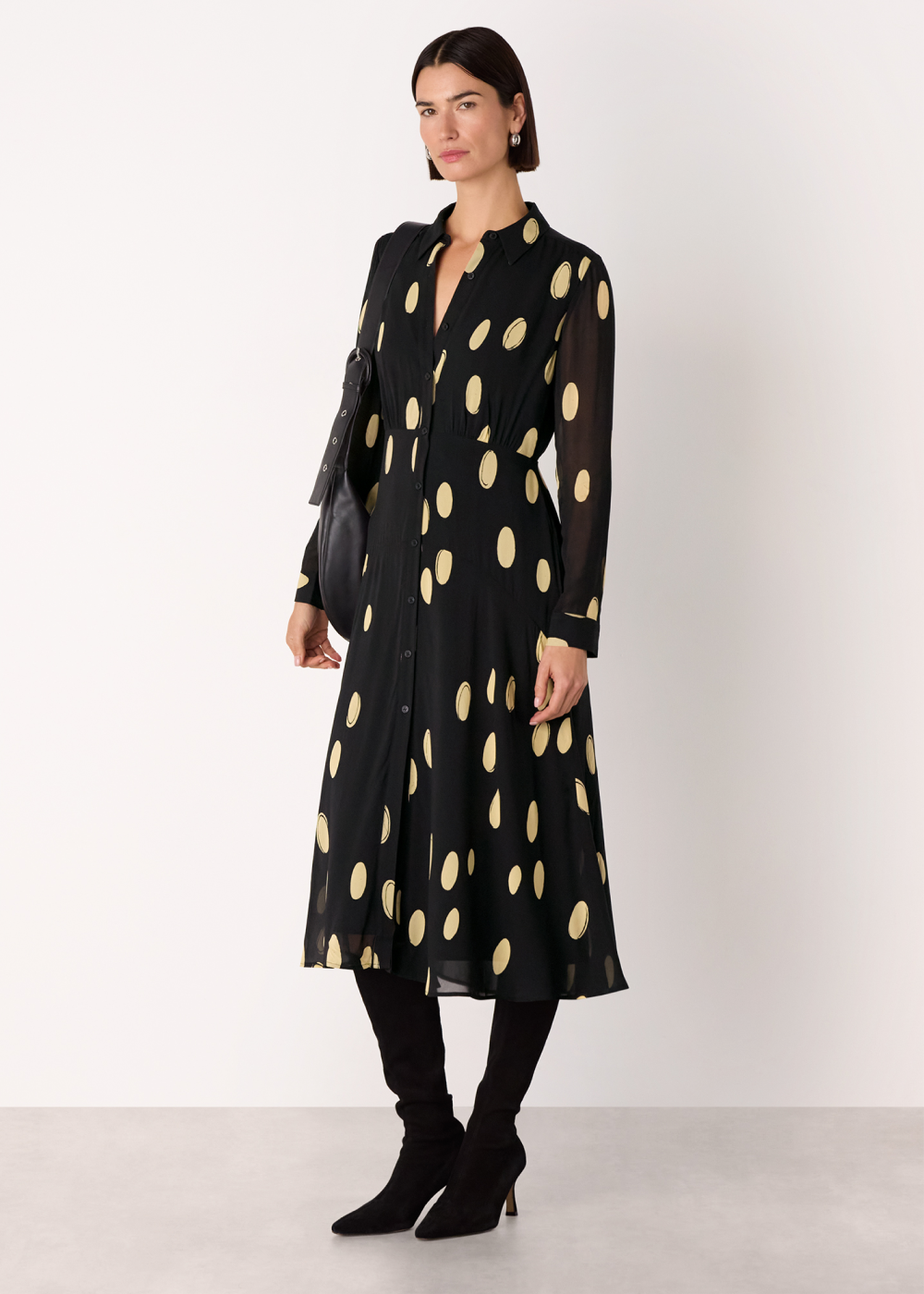 Black Abstract Spot Shirt Dress
