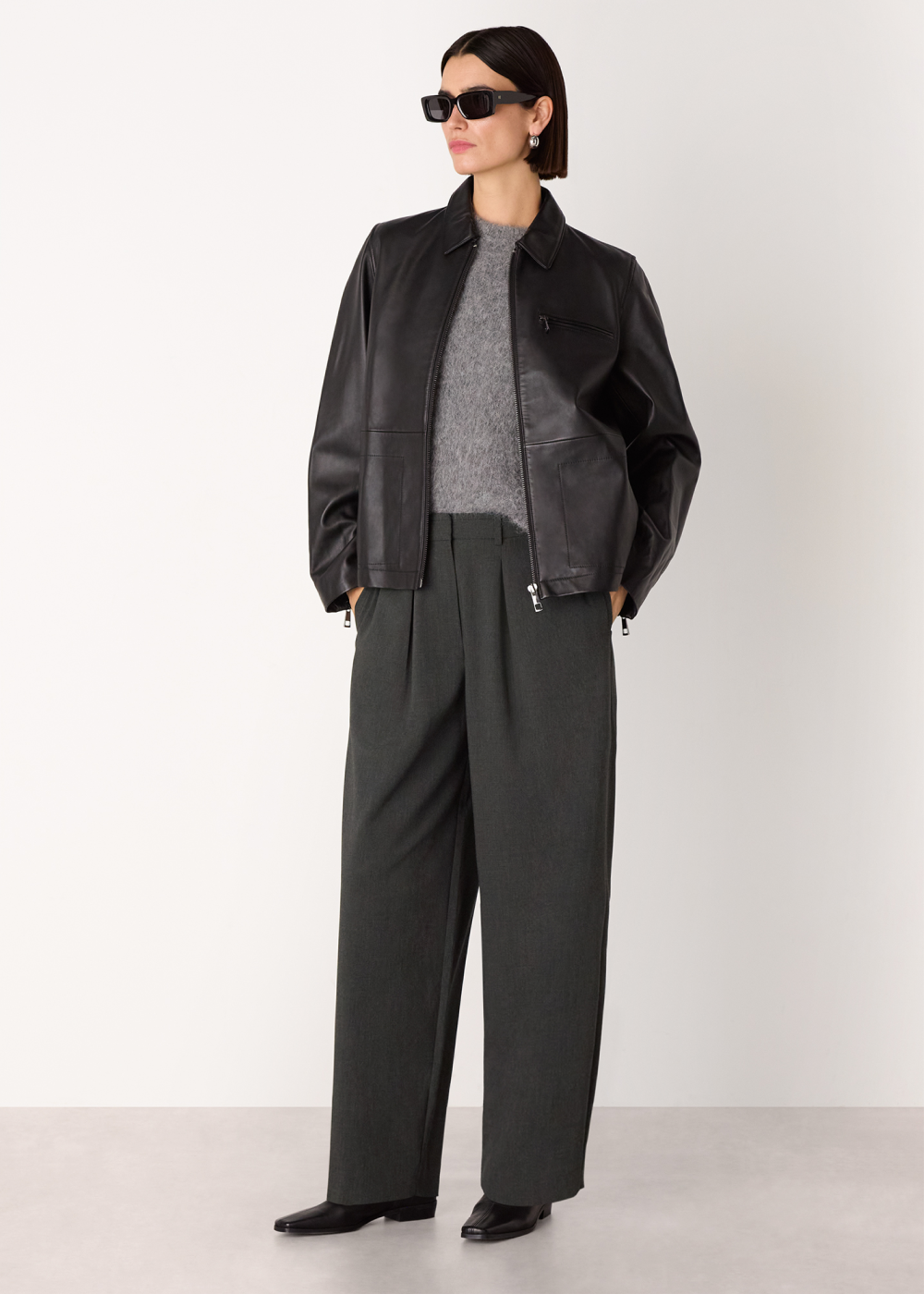 Dark Grey Wool Blend Barrel Trouser