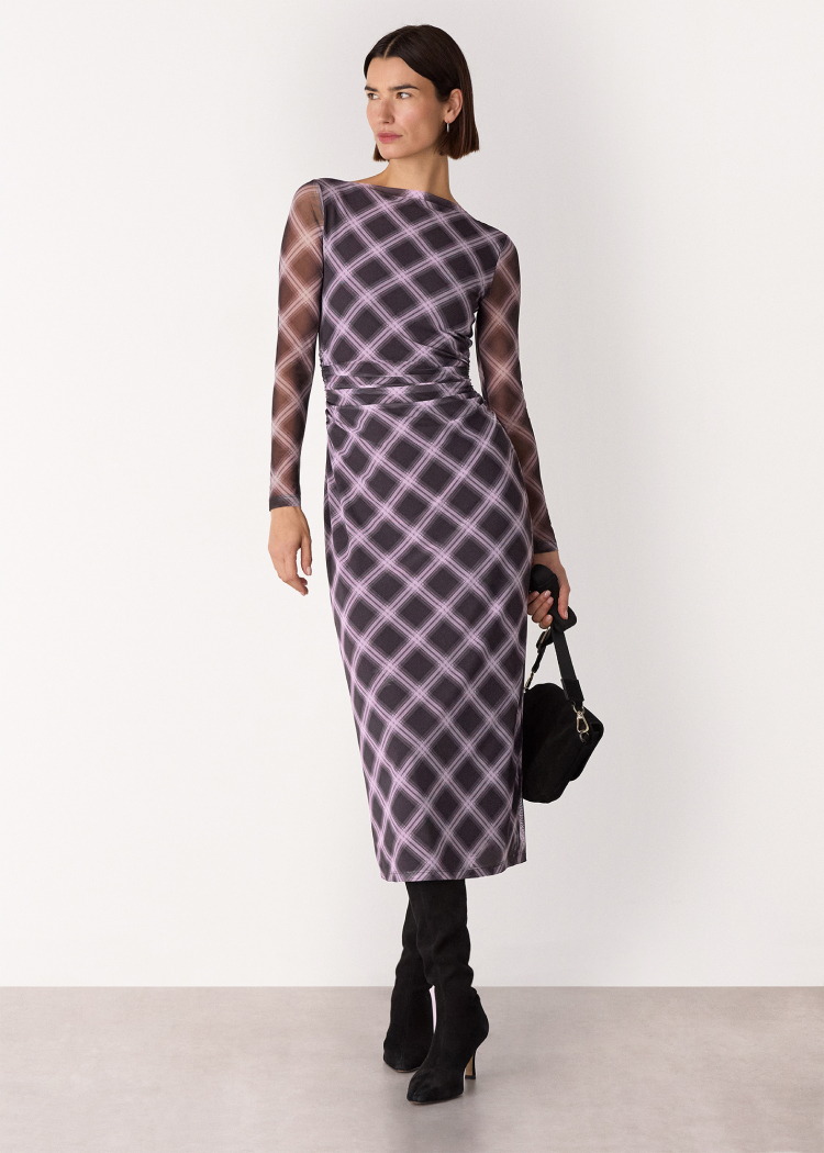 Burgundy Check Mesh Dress