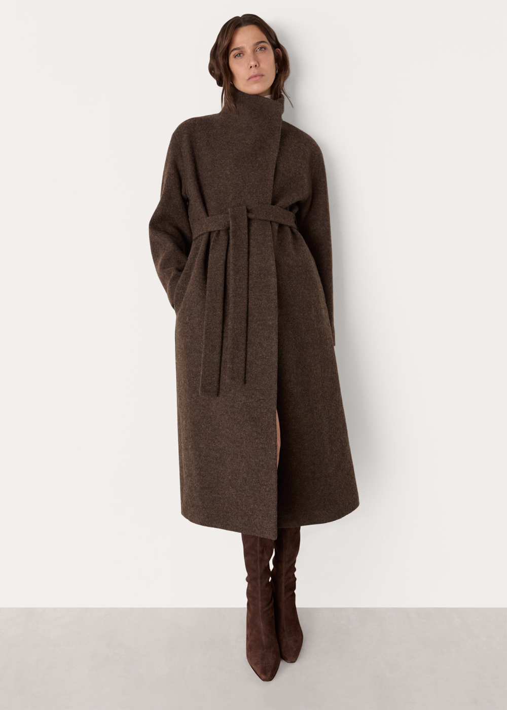 Taupe Morgan Funnel Neck Coat