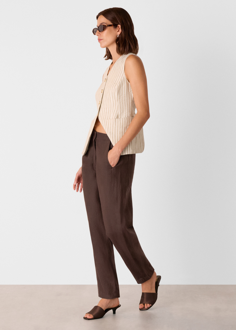 Brown Linen Barrel Trouser