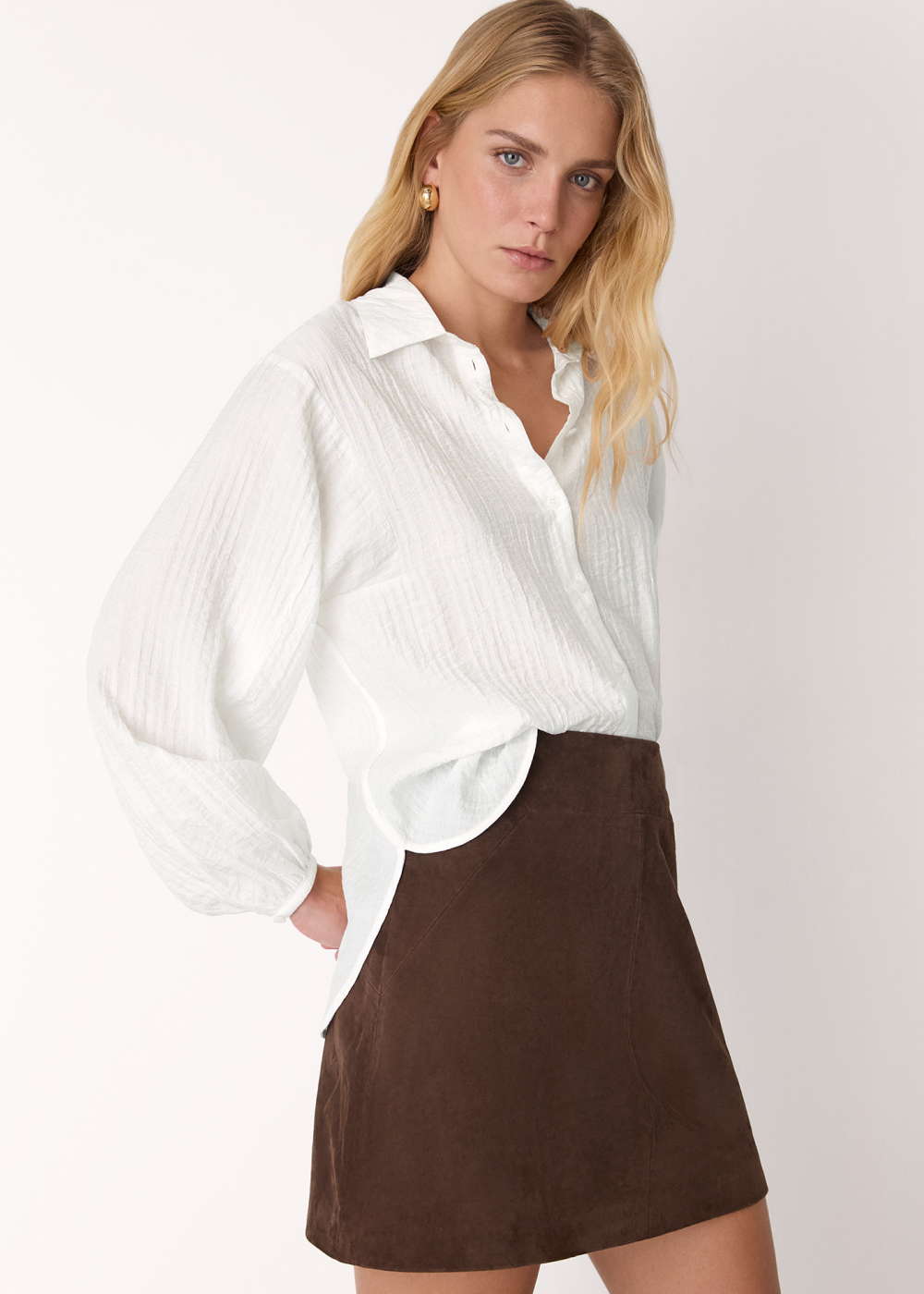 White Textured Relaxed Viscose Shirt
