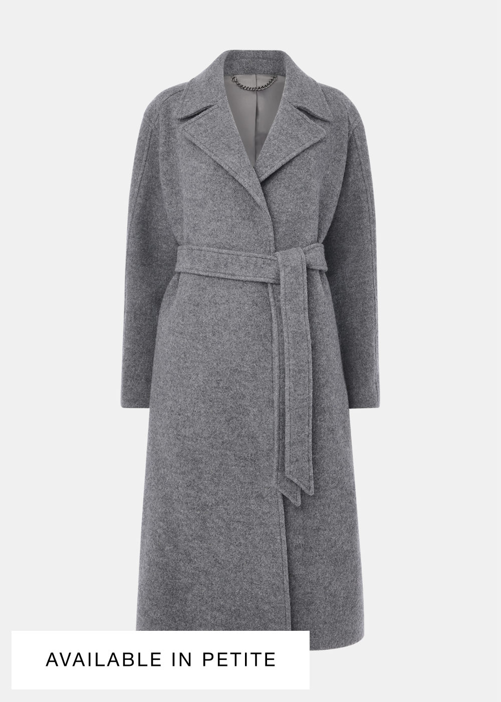 Grey Long Belted Wool Coat