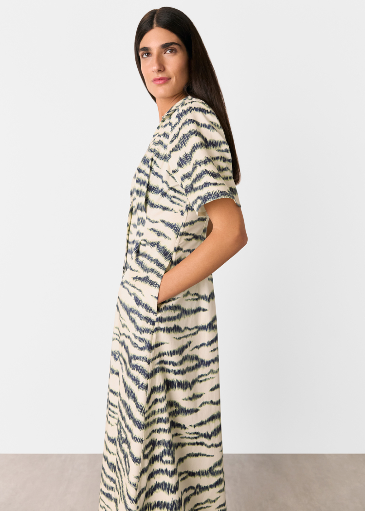 Ivory Feathered Tiger Midi Dress