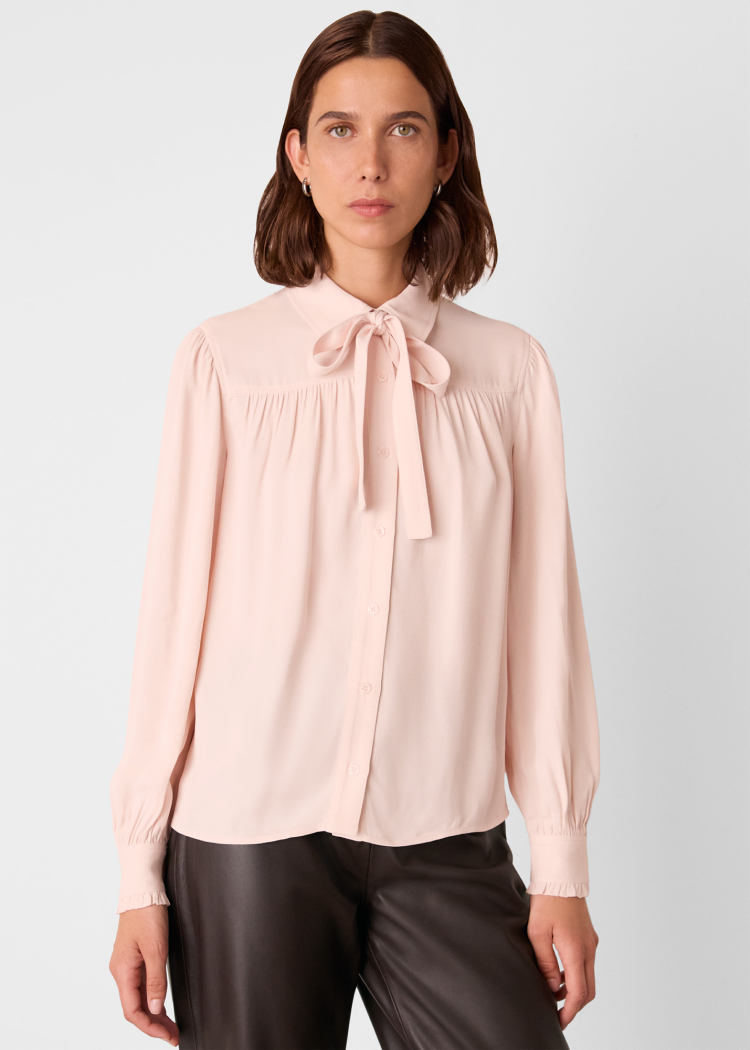 Pale Pink Tie Detail Crepe Blouse