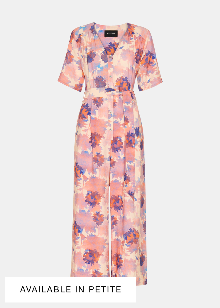 Pink Floral Button Front Jumpsuit