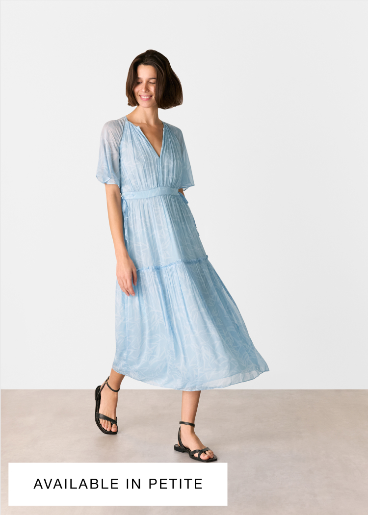 Blue Bamboo Leaves Gathered Dress