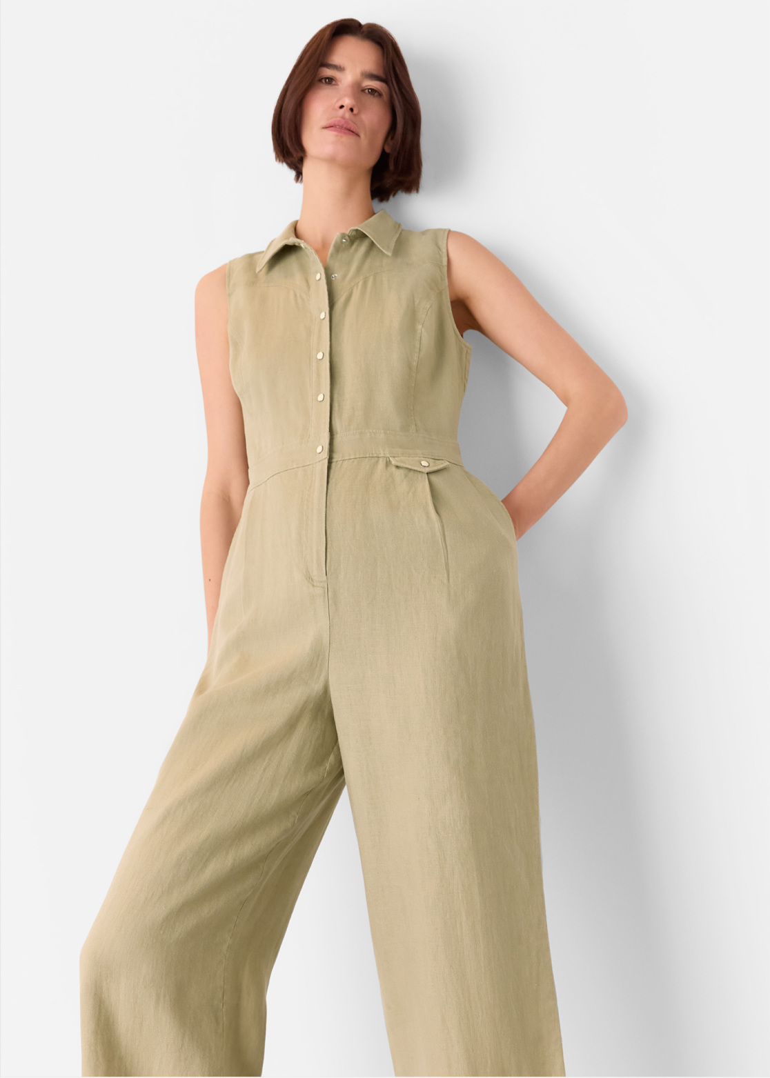 Neutral Ellis Western Linen Jumpsuit