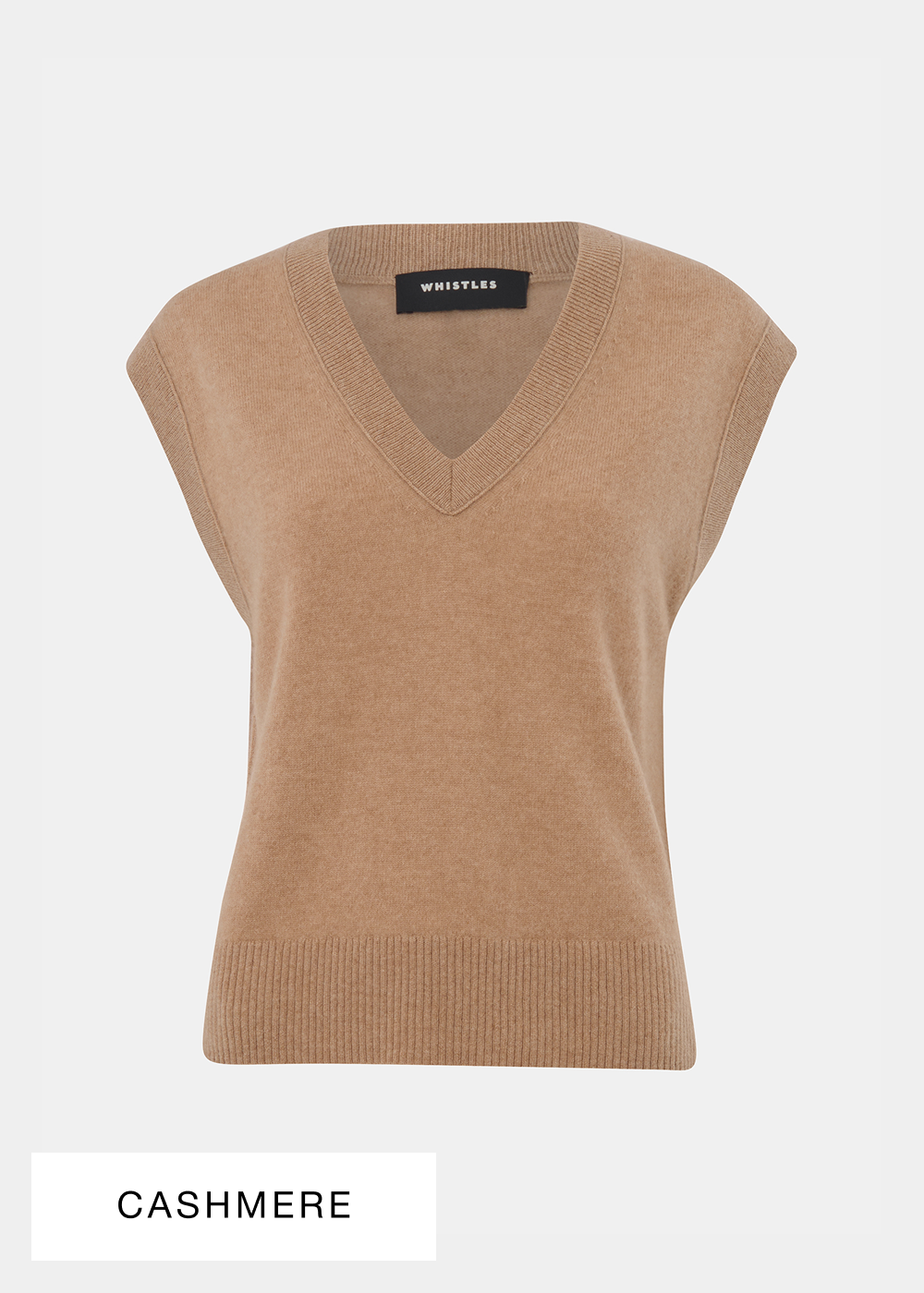 Camel Cashmere V Neck Tank