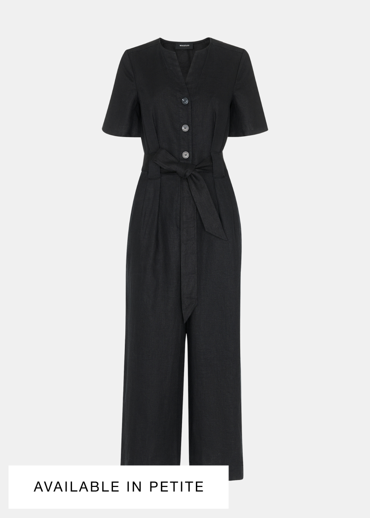 Black Fiona Linen Button Jumpsuit