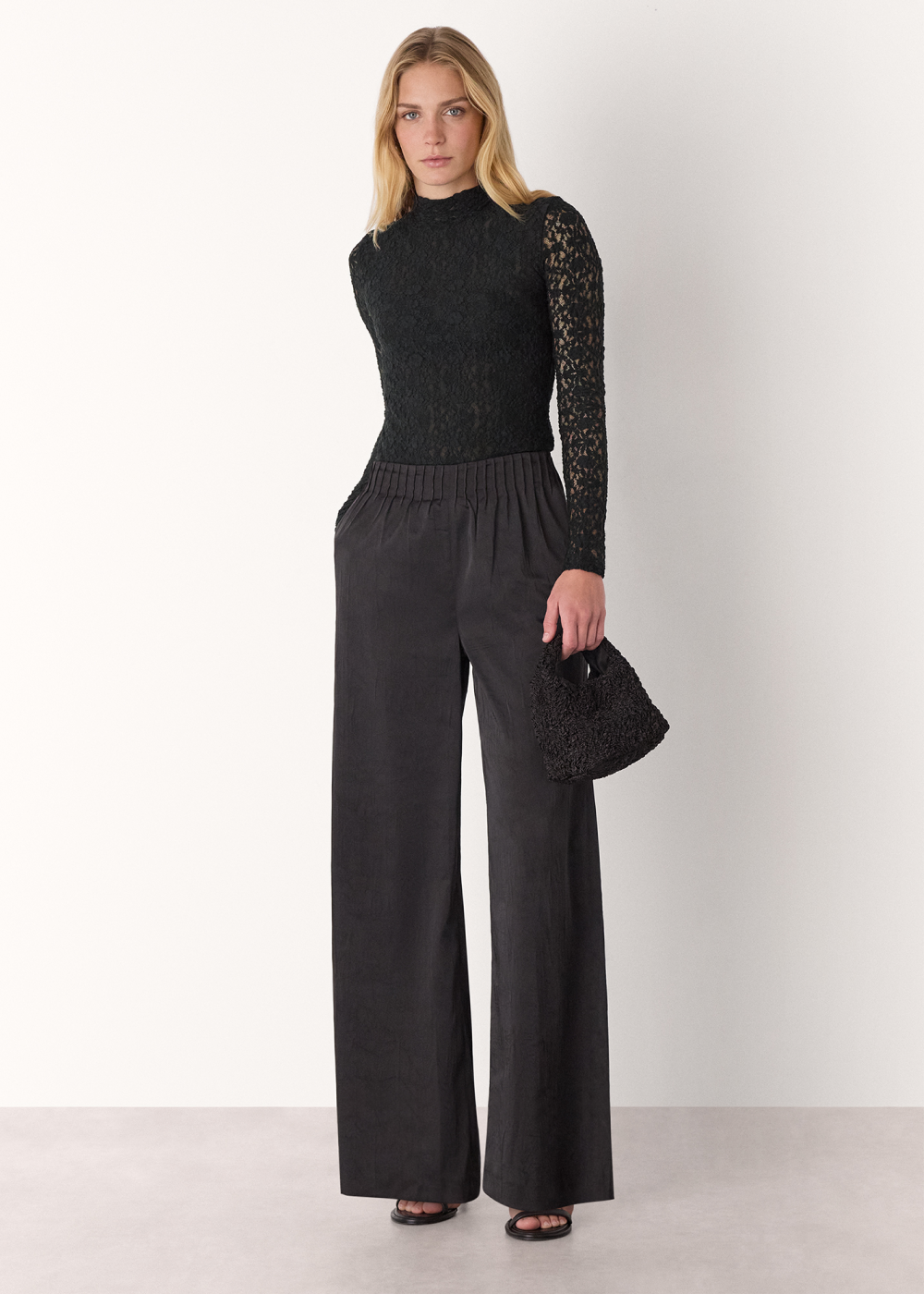 Black Lace Detail High Neck Top