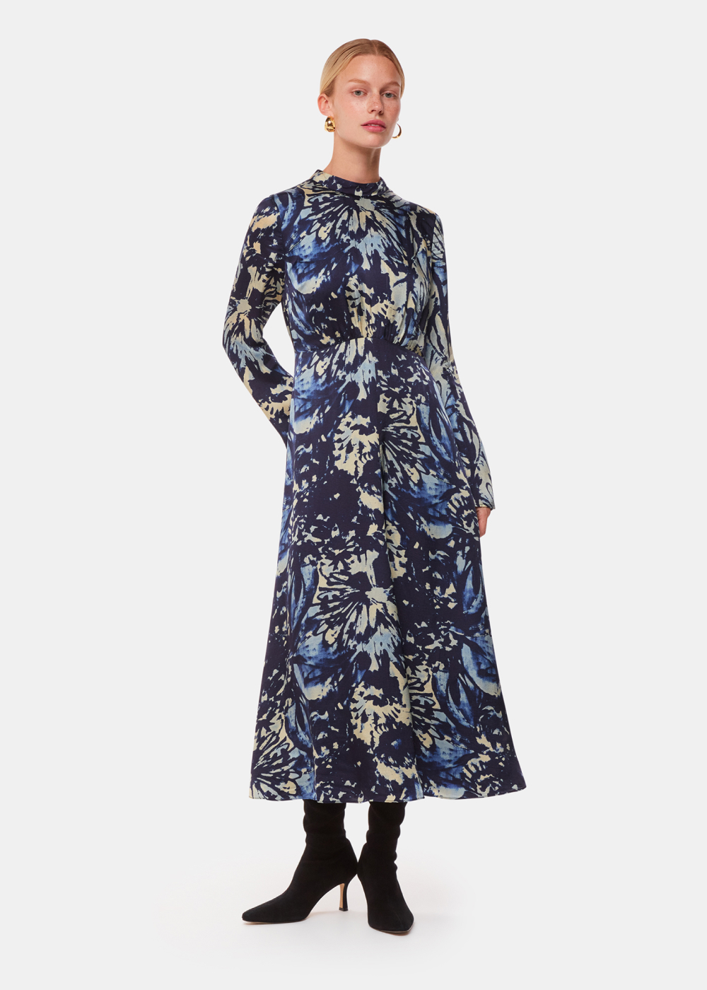 Navy Dazzled Floral Satin Dress