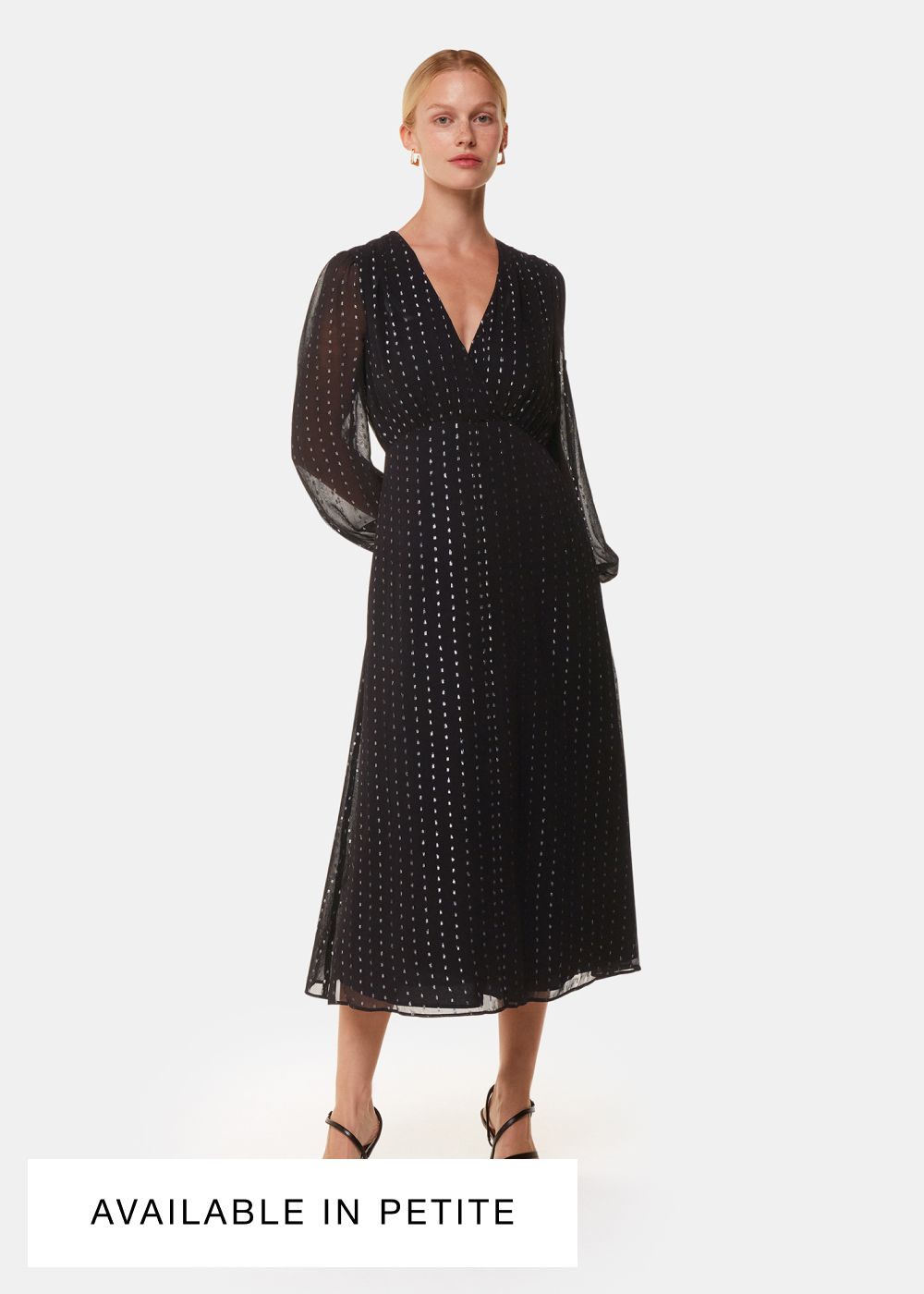 Black Metallic Stripe Midi Dress
