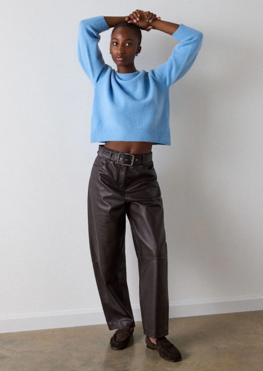 Pale Blue Wool Mix Curved Hem Knit