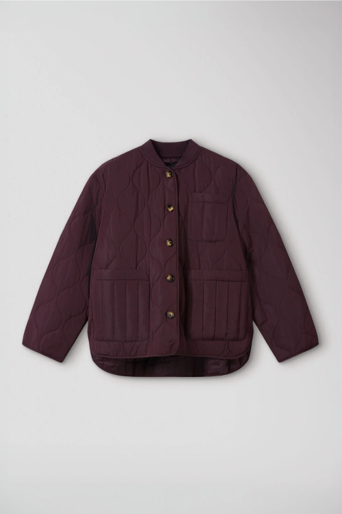 Burgundy Button Through Quilted Coat