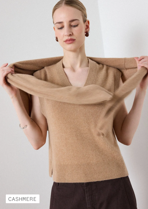 Camel Cashmere V Neck Tank