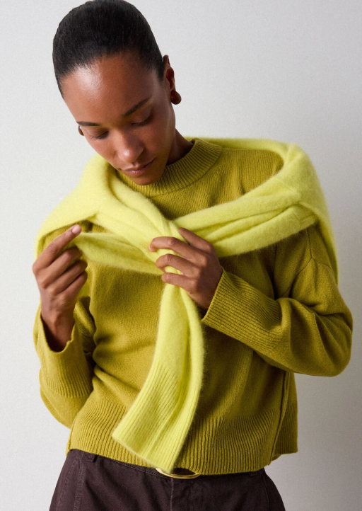 Yellow Wool Seam Detail Crew Knit