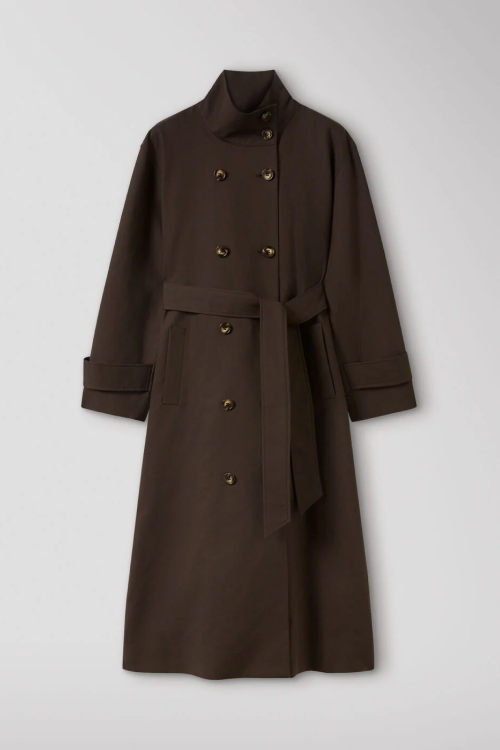 Brown Funnel Neck Trench Coat