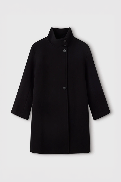 Black Funnel Neck Cocoon Coat