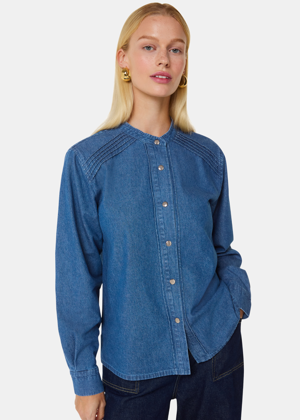 Denim Pintuck Detail Denim Shirt