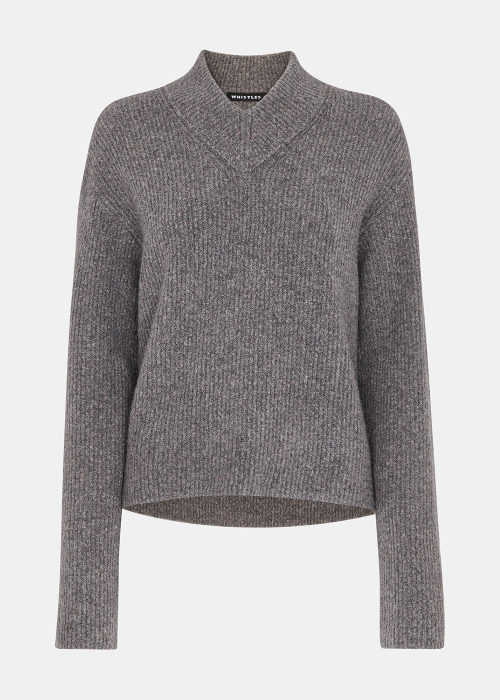 Grey V Neck Wool Mix Knit