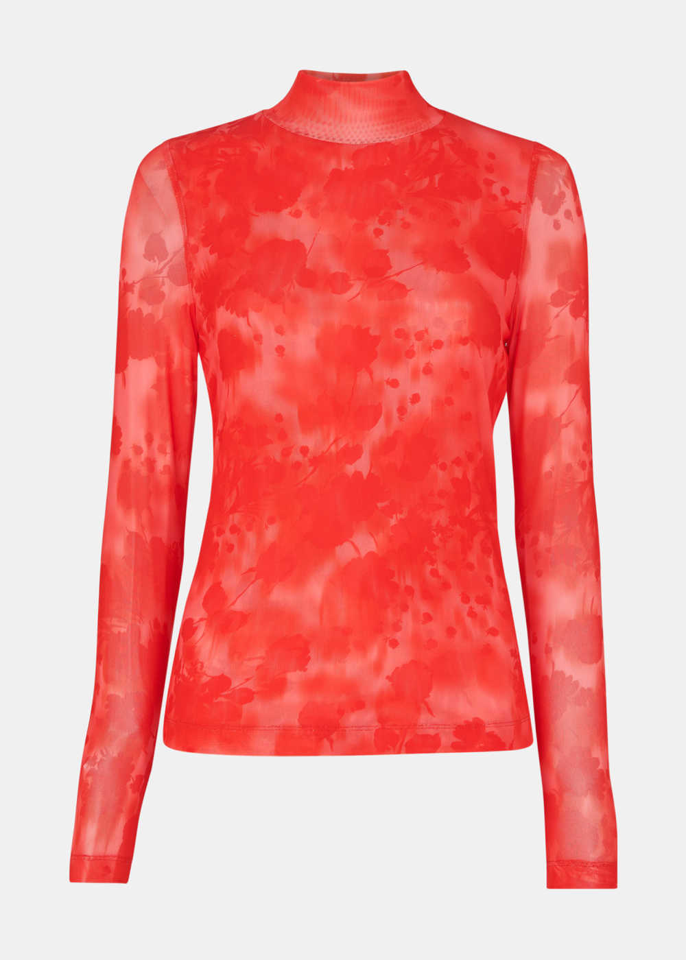 Red Blurred Blooms Mesh Top