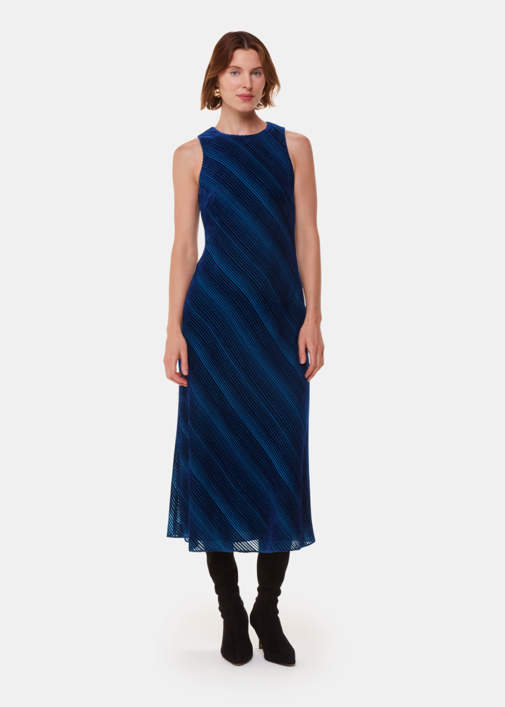 Blue Devore Stripe Velvet Dress