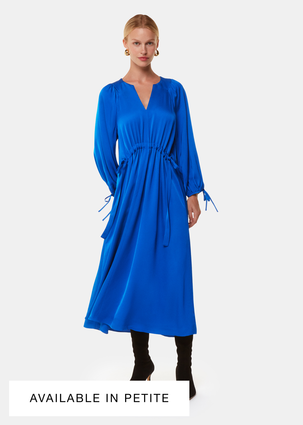 Blue Molly Satin Ruched Dress