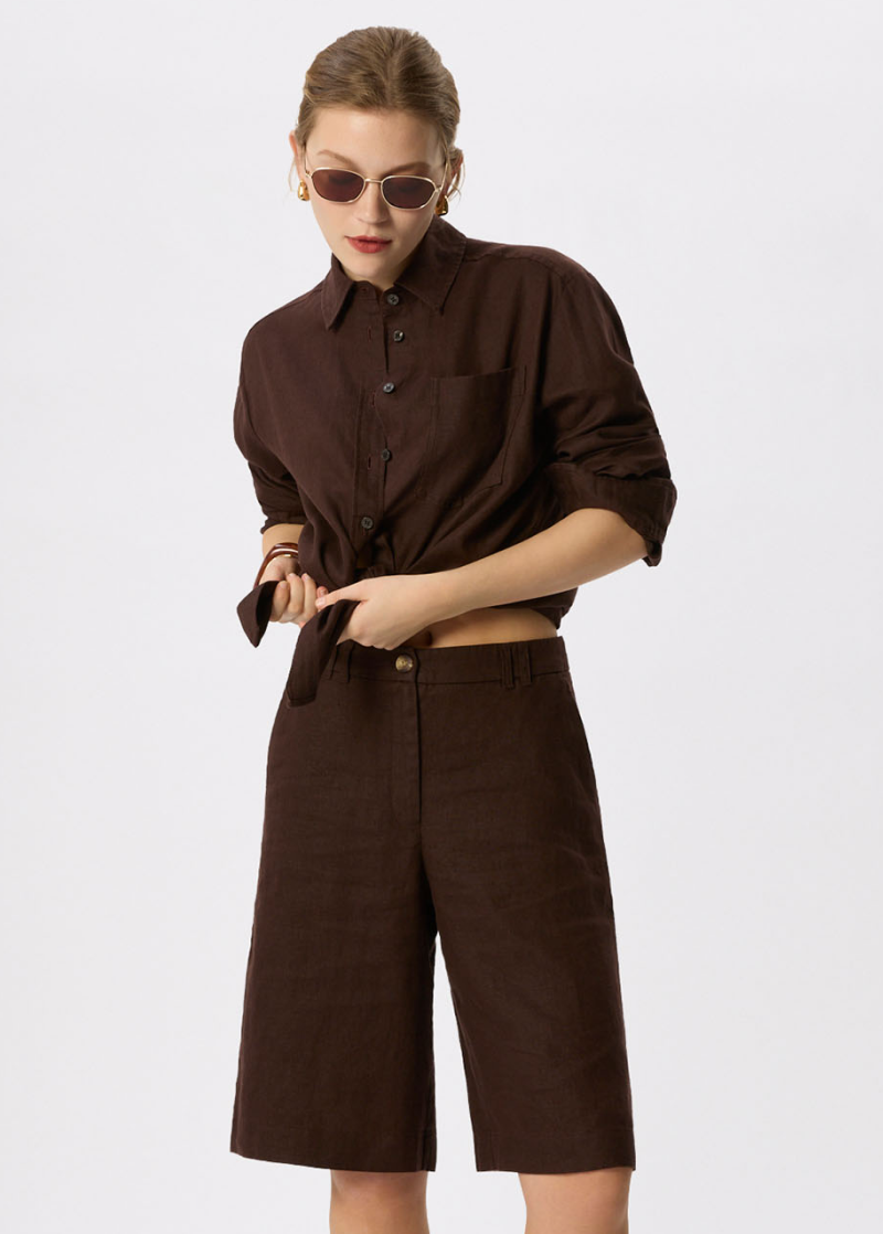 Brown Linen Shirt & Short Coord