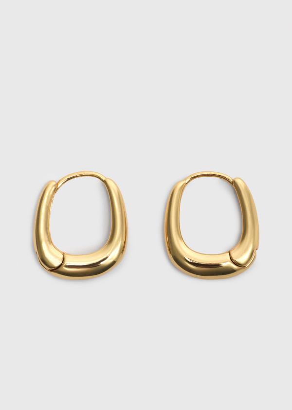 Gold Curved Square Huggie Hoop