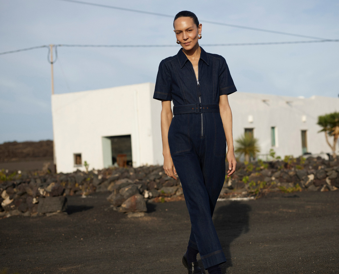 Denim Denim Pintuck Belted Jumpsuit