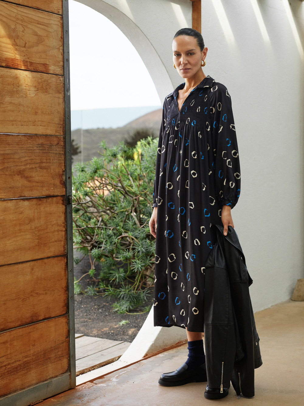 Black Scattered Hoops Midi Dress