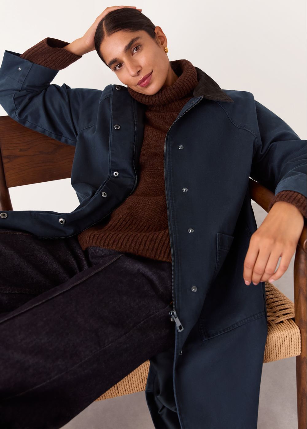 Navy Gabriella Waxed Overcoat