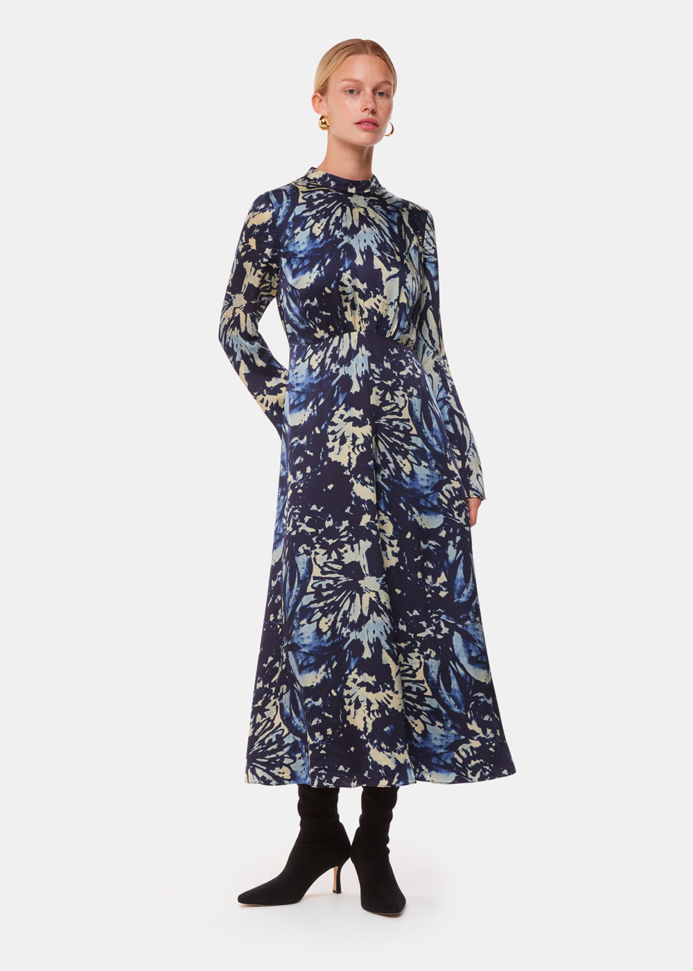 Navy Dazzled Floral Satin Dress