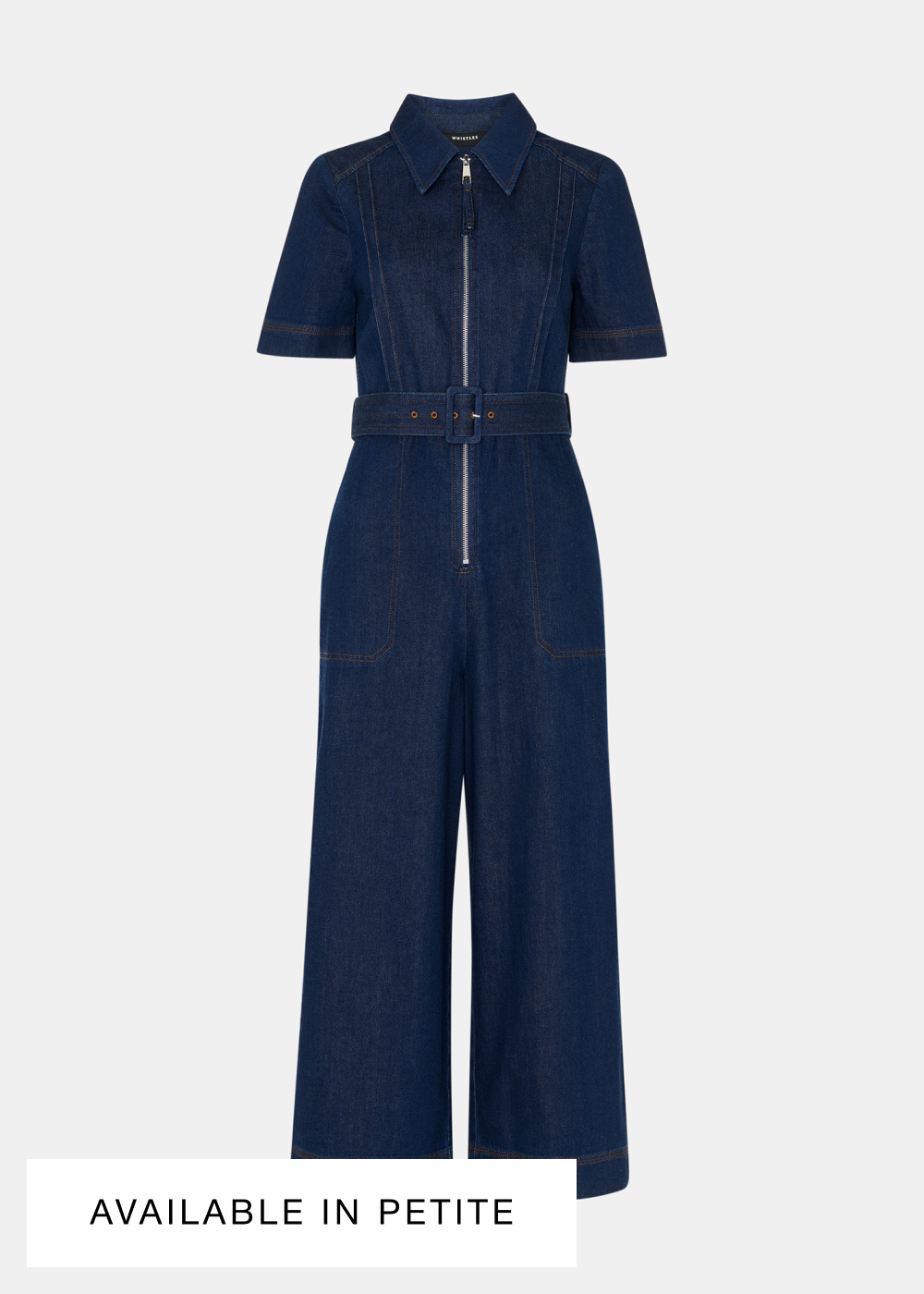 Denim Denim Pintuck Belted Jumpsuit