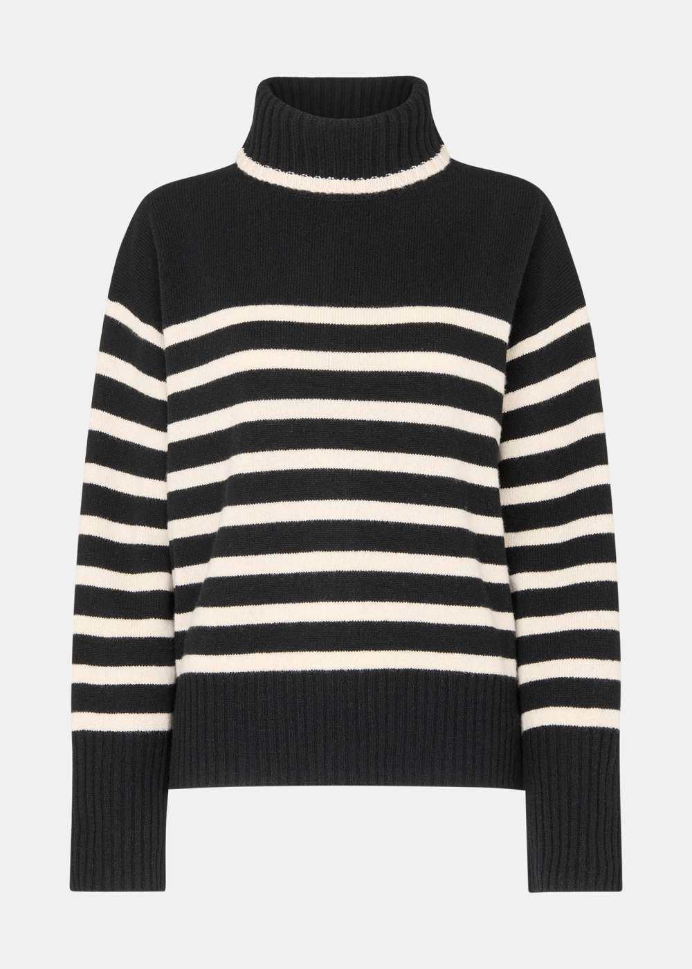 Black Stripe Wool Roll Neck