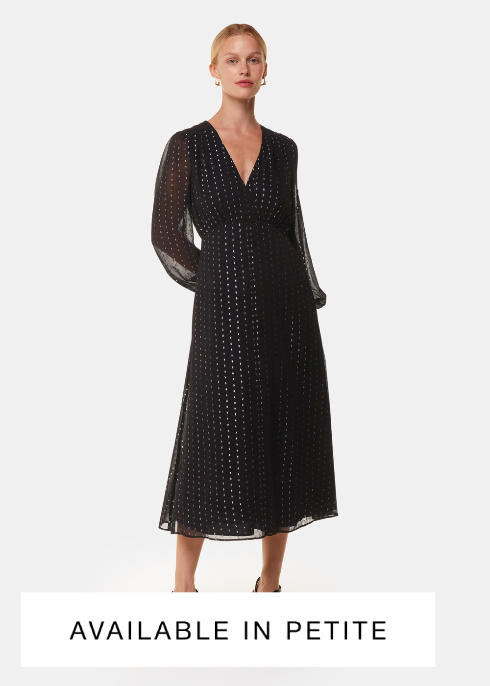 Black Metallic Stripe Midi Dress