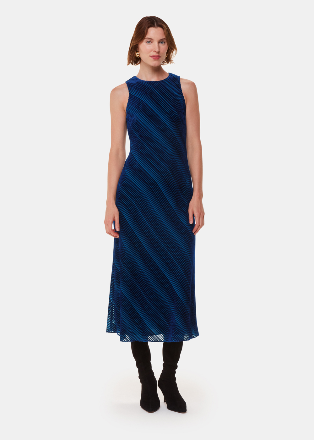 Blue Devore Stripe Velvet Dress